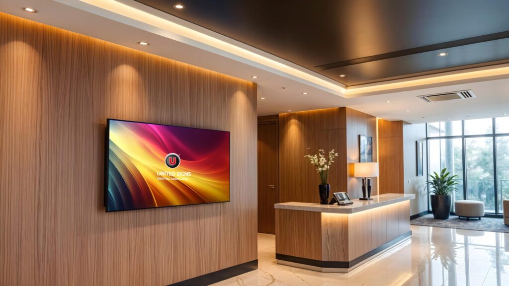 Branded hotel signage and decor display